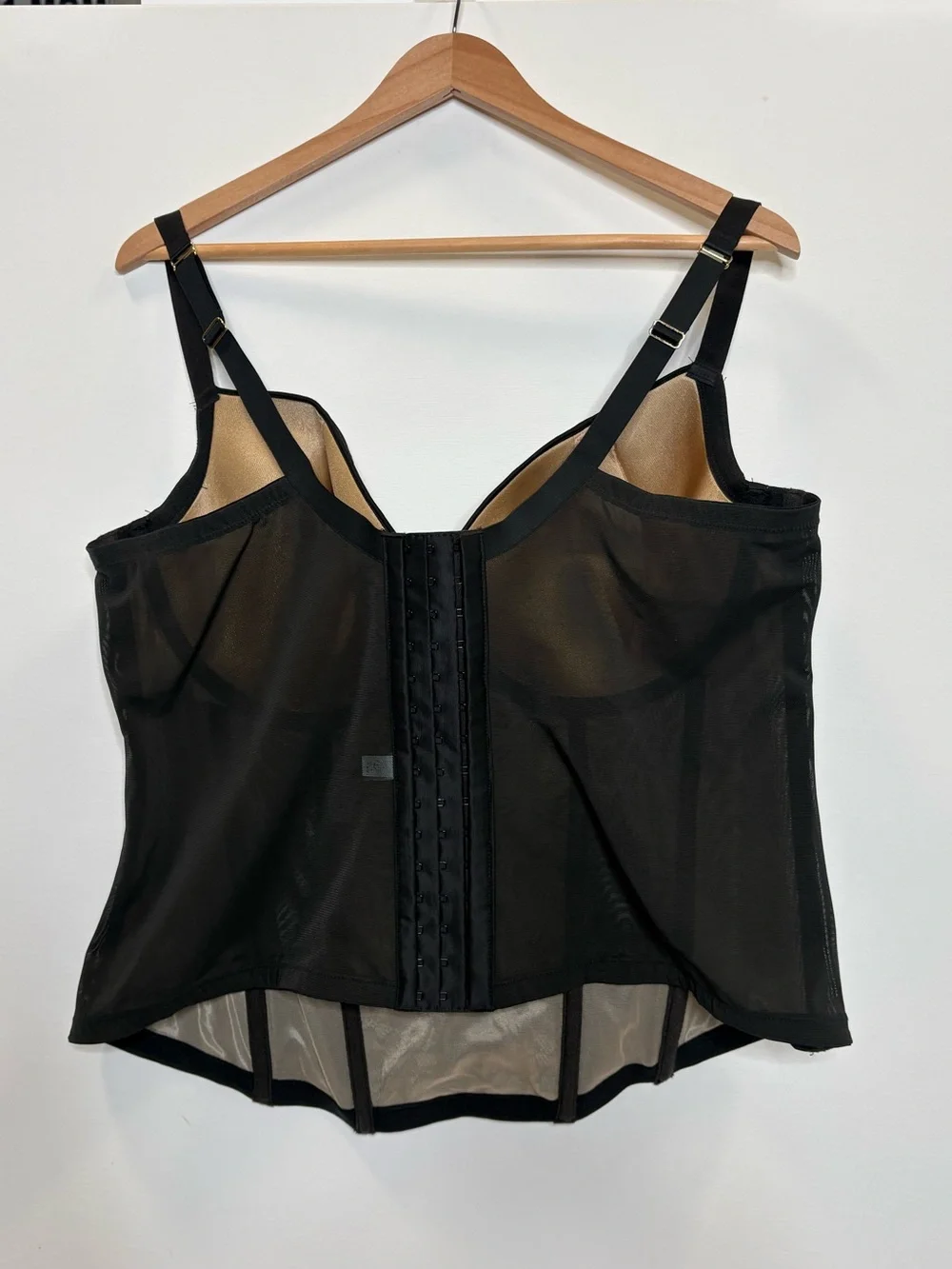 Cacique Black Lace Corset Underwire Balconette Bra Plus Size 44DD Mesh Back